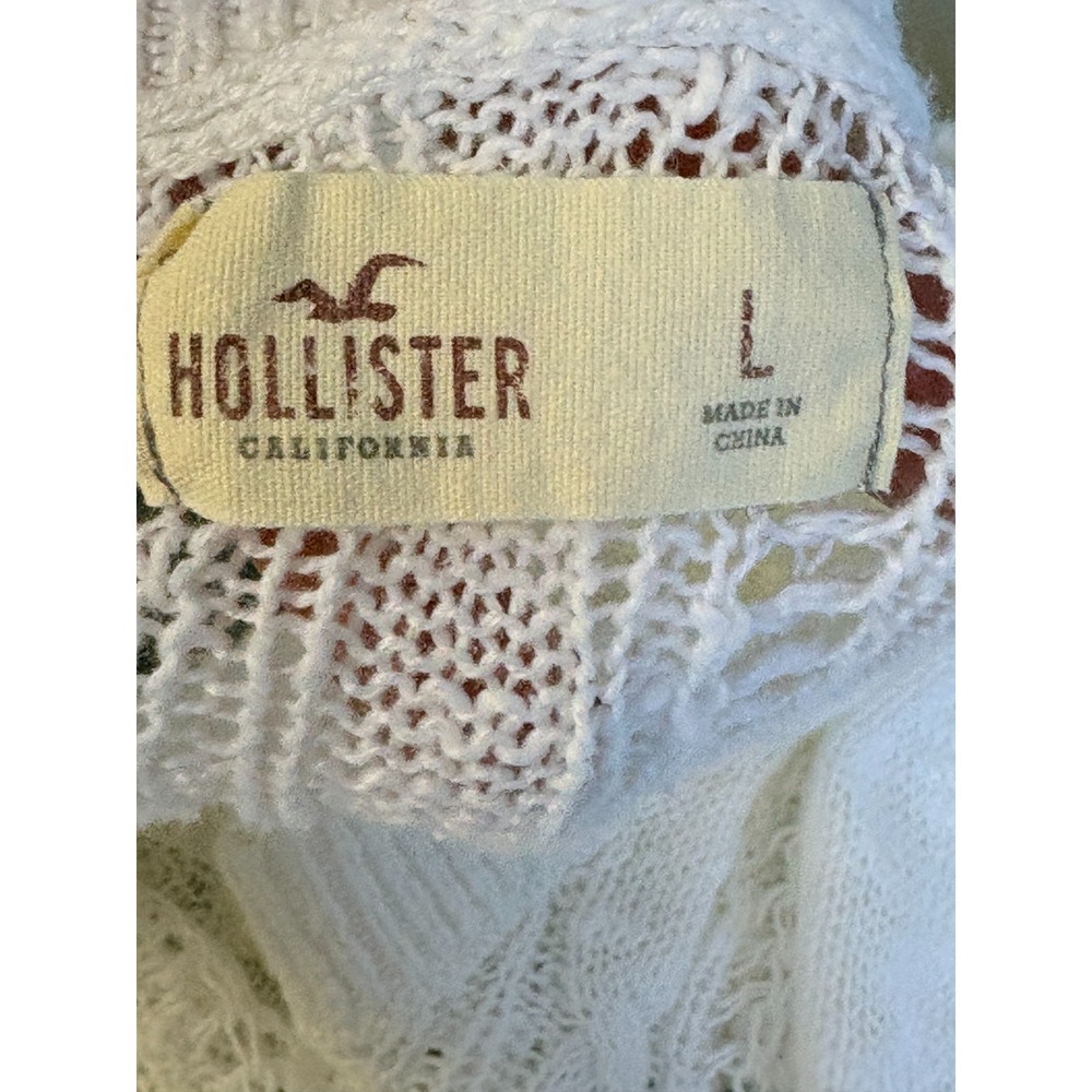 Vtg Y2K Hollister Open Knit Cable White Slim Fit Sweater Top Deep V sz L - Picture 16 of 16